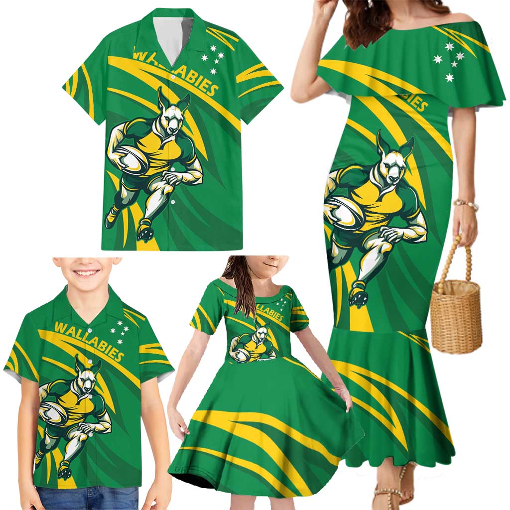 Personalized Australia Rugby Champion Family Matching Mermaid Dress and Hawaiian Shirt Wallabies Mascot with Sporty Style LT9 - Wonder Print Shop