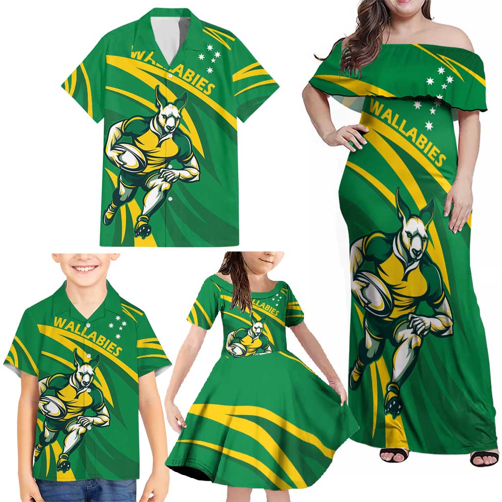 Personalized Australia Rugby Champion Family Matching Off Shoulder Maxi Dress and Hawaiian Shirt Wallabies Mascot with Sporty Style LT9 - Wonder Print Shop