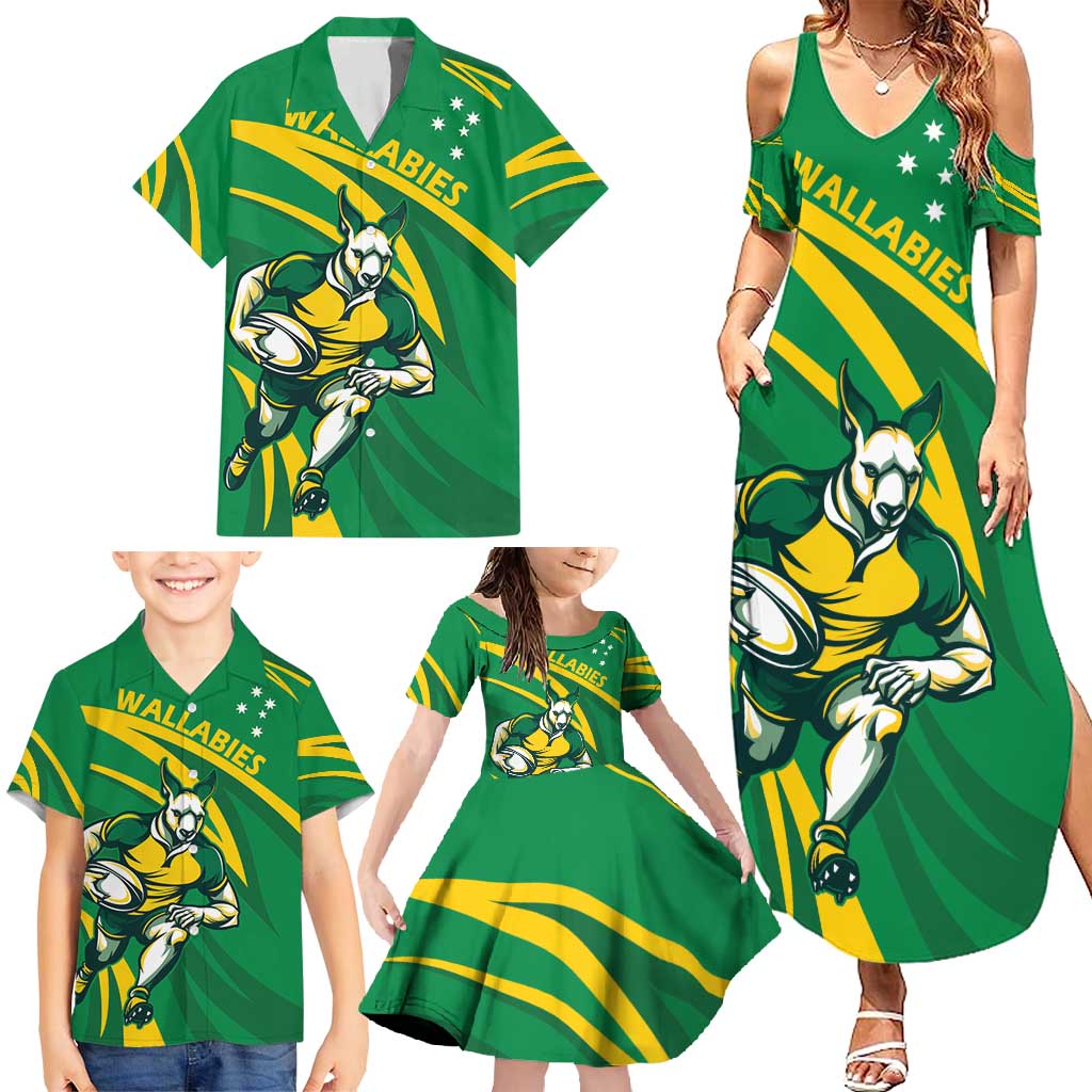 Personalized Australia Rugby Champion Family Matching Summer Maxi Dress and Hawaiian Shirt Wallabies Mascot with Sporty Style - Wonder Print Shop