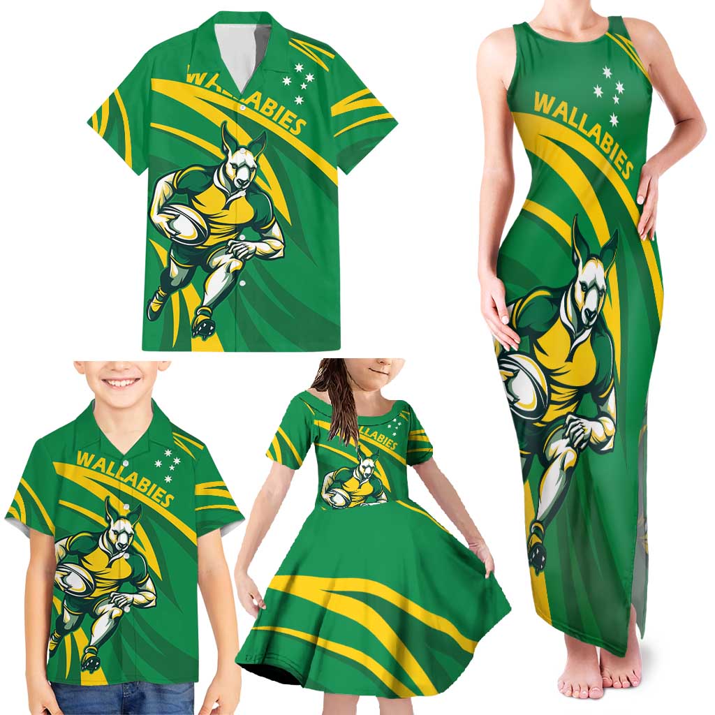 Personalized Australia Rugby Champion Family Matching Tank Maxi Dress and Hawaiian Shirt Wallabies Mascot with Sporty Style - Wonder Print Shop