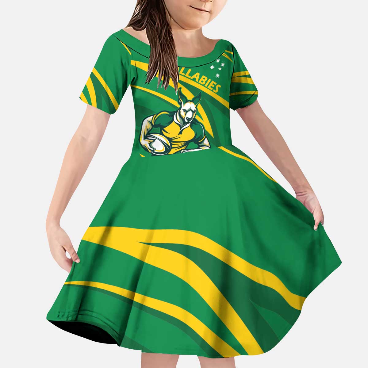 Personalized Australia Rugby Champion Kid Short Sleeve Dress Wallabies Mascot with Sporty Style - Wonder Print Shop