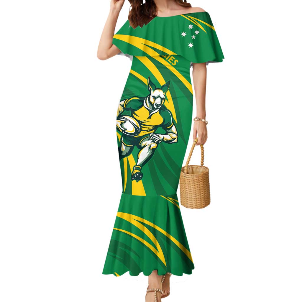 Personalized Australia Rugby Champion Mermaid Dress Wallabies Mascot with Sporty Style - Wonder Print Shop