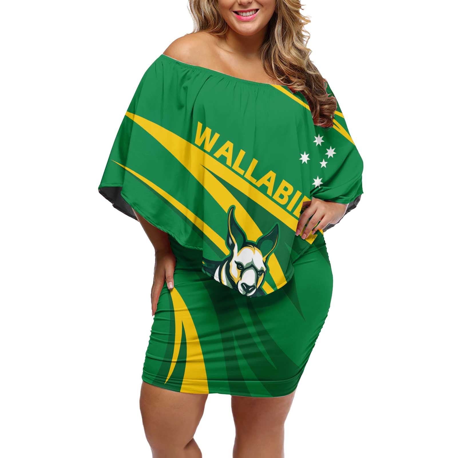 Personalized Australia Rugby Champion Off Shoulder Short Dress Wallabies Mascot with Sporty Style - Wonder Print Shop