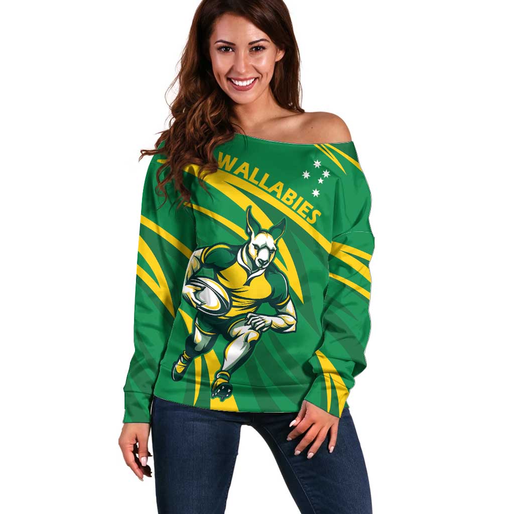 Personalized Australia Rugby Champion Off Shoulder Sweater Wallabies Mascot with Sporty Style - Wonder Print Shop