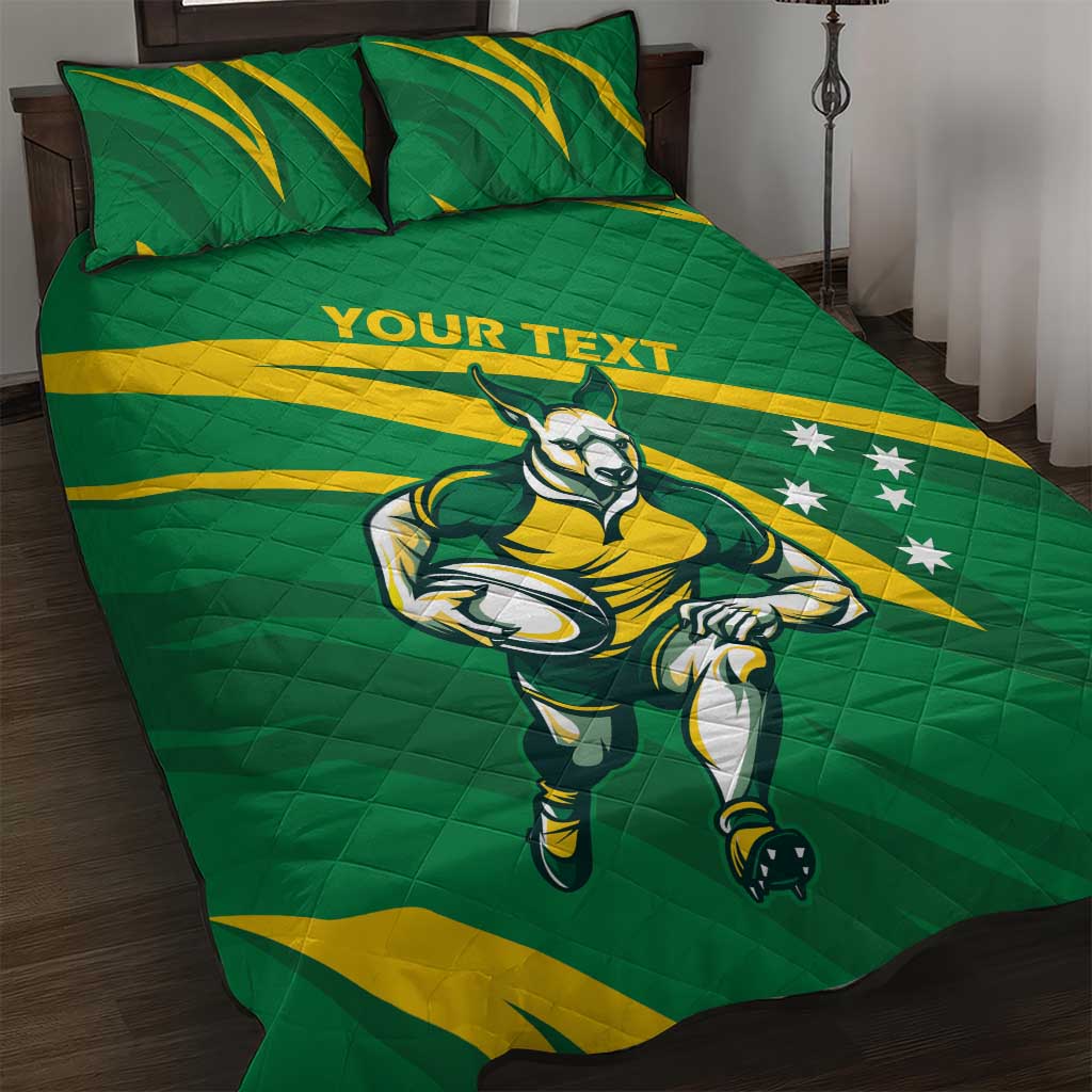 Personalized Australia Rugby Champion Quilt Bed Set Wallabies Mascot with Sporty Style