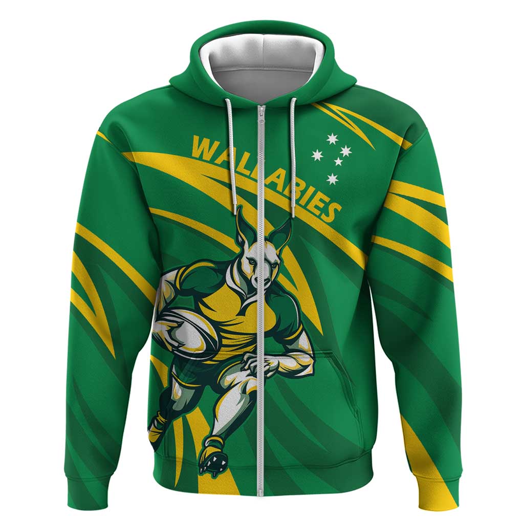 Personalized Australia Rugby Champion Zip Hoodie Wallabies Mascot with Sporty Style