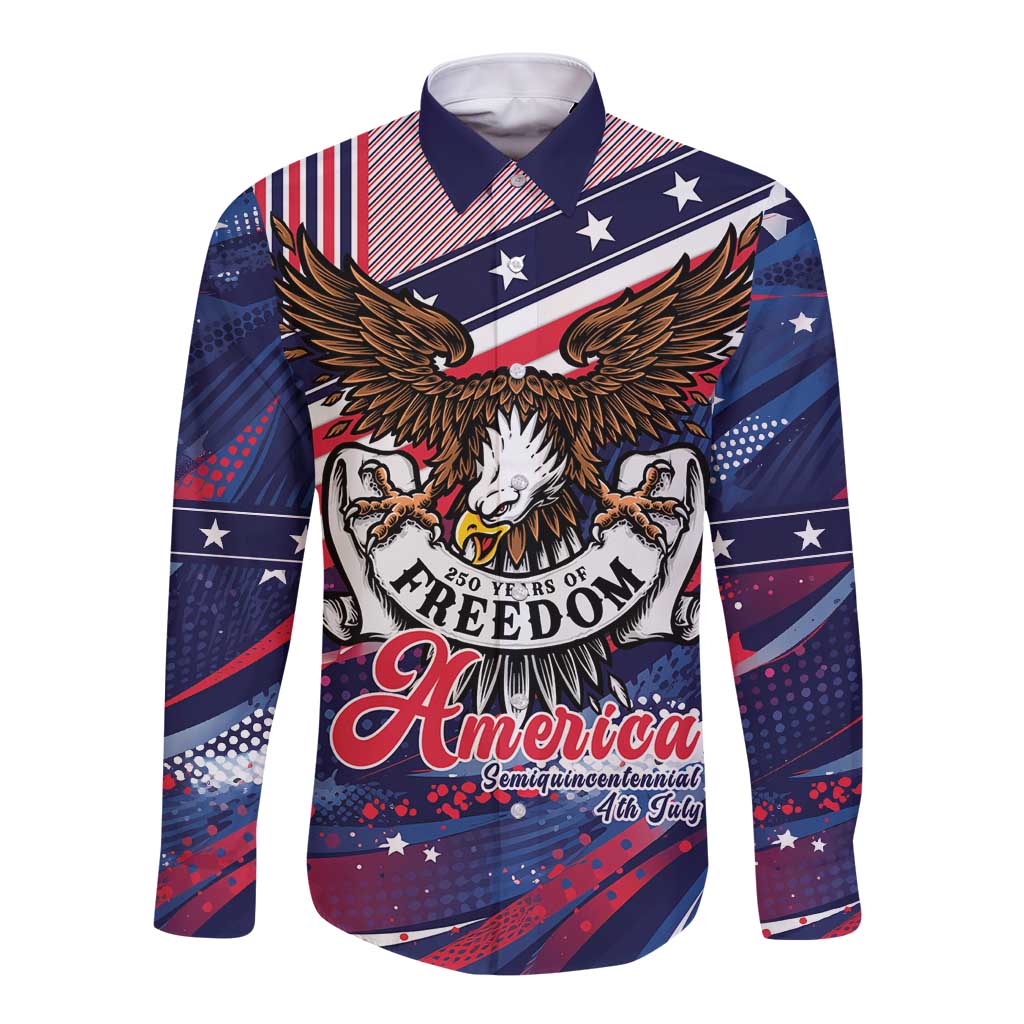 250 Years Of Service Long Sleeve Button Shirt Semiquincentennial USA Patriotic 4th Of July - Wonder Print Shop