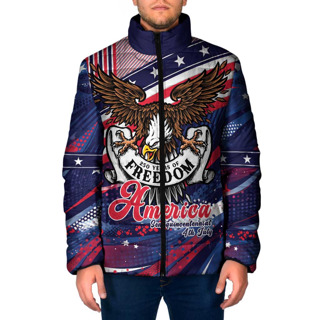 250 Years Of Service Padded Jacket Semiquincentennial USA Patriotic 4th Of July - Wonder Print Shop