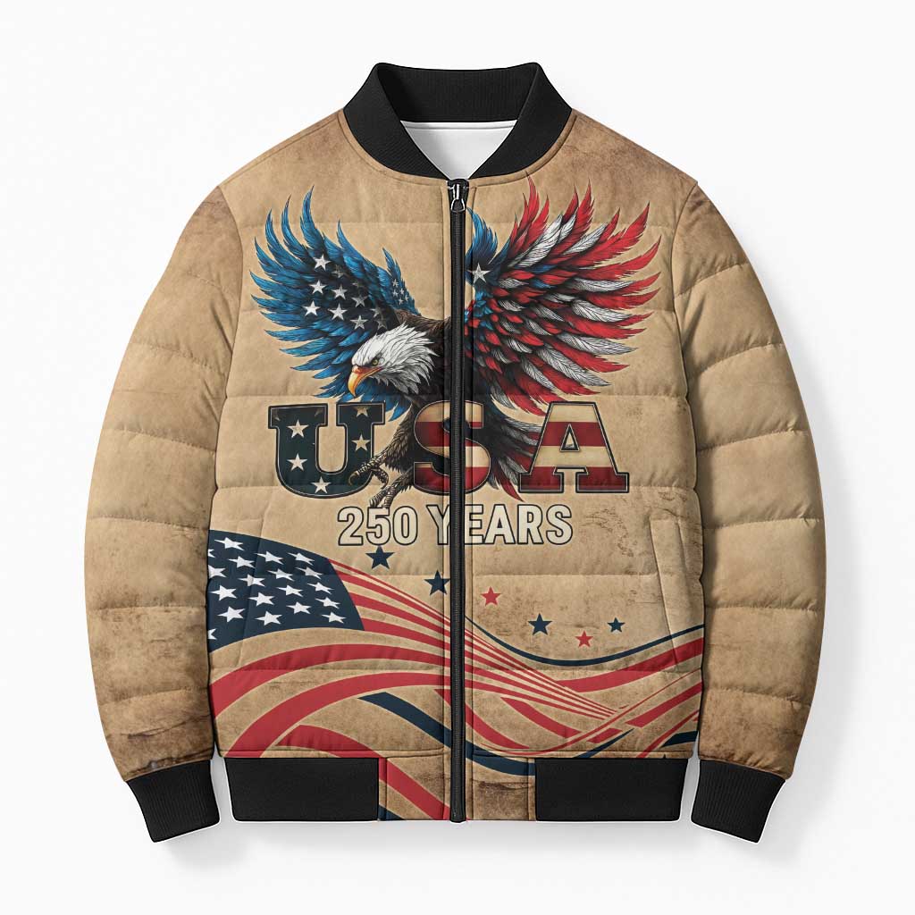 America 250th Anniversary Bomber Puffer Jacket Eagle Us Flag July 4Th - Wonder Print Shop