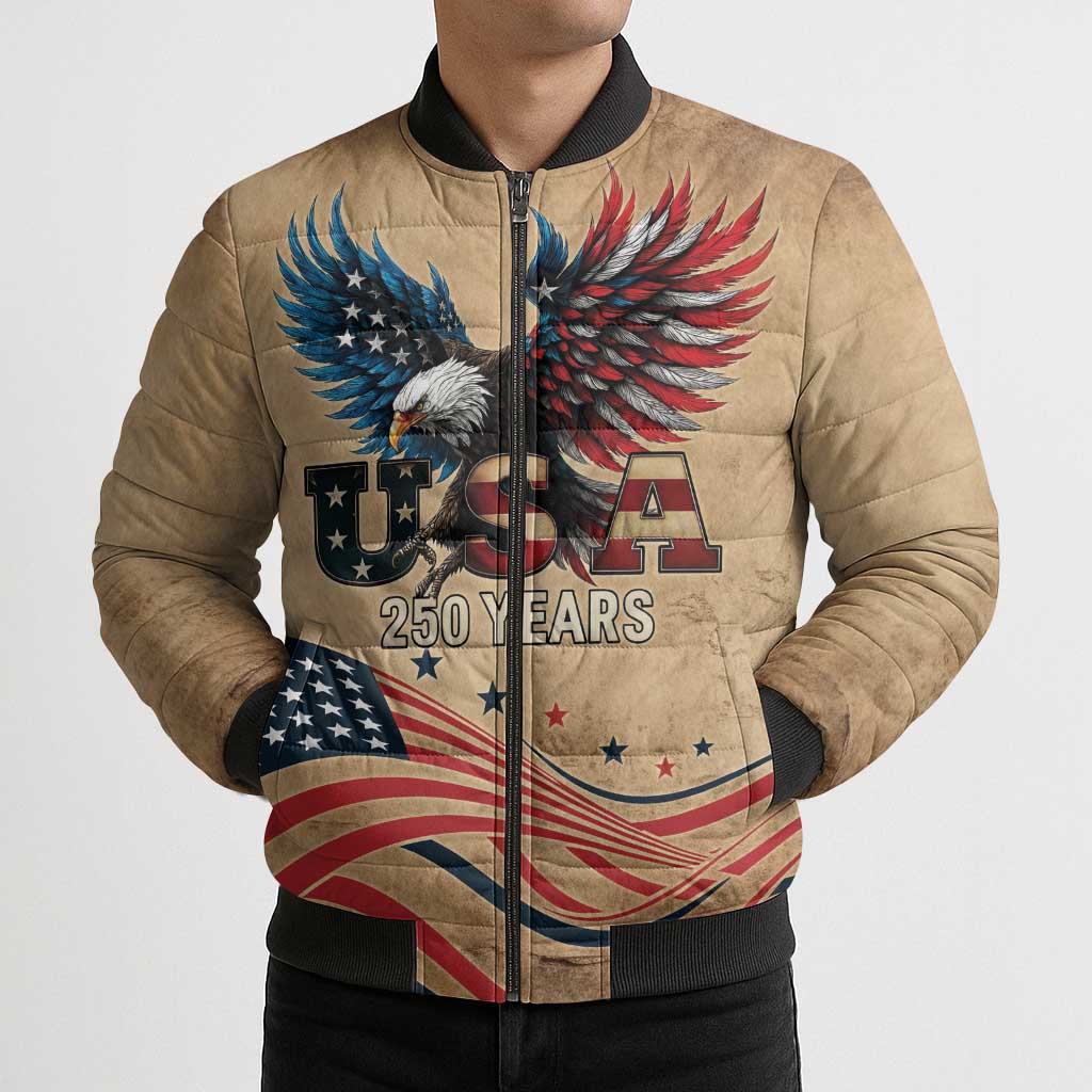 America 250th Anniversary Bomber Puffer Jacket Eagle Us Flag July 4Th - Wonder Print Shop