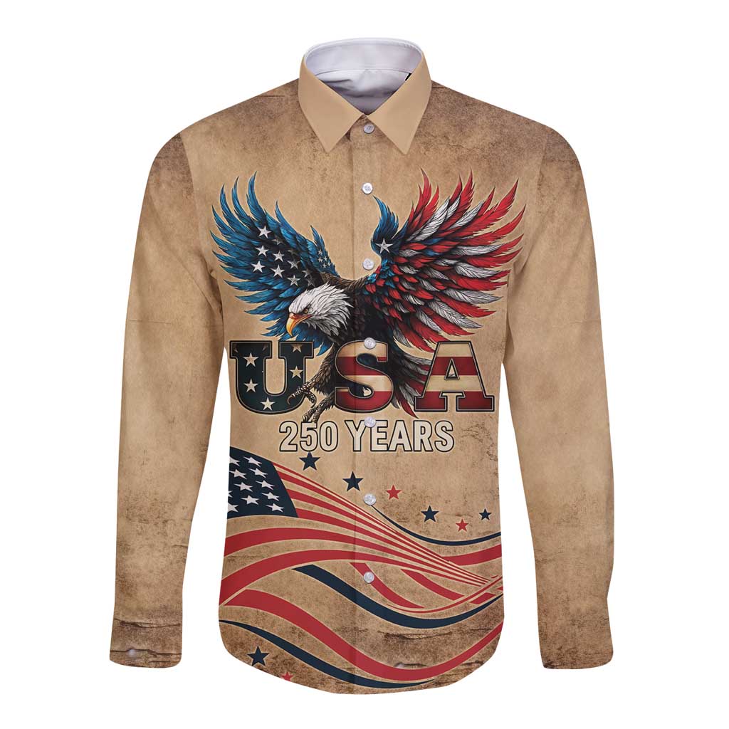 America 250th Anniversary Long Sleeve Button Shirt Eagle Us Flag July 4Th - Wonder Print Shop
