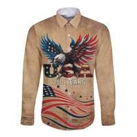 America 250th Anniversary Long Sleeve Button Shirt Eagle Us Flag July 4Th - Wonder Print Shop
