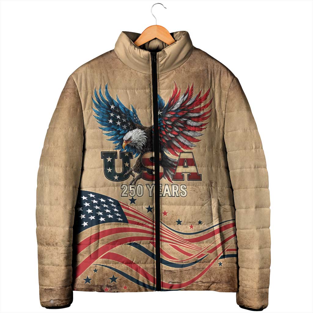 America 250th Anniversary Padded Jacket Eagle Us Flag July 4Th - Wonder Print Shop