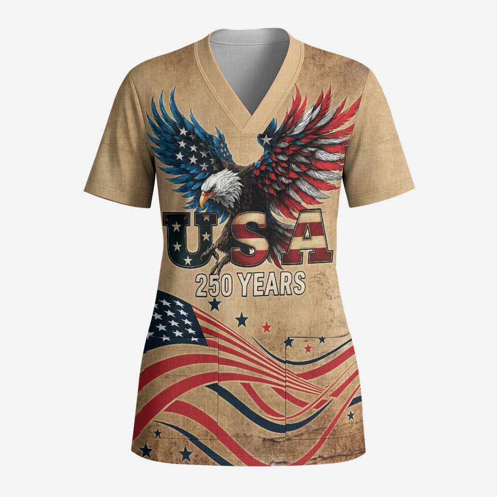 America 250th Anniversary Scrub Top Eagle Us Flag July 4Th - Wonder Print Shop