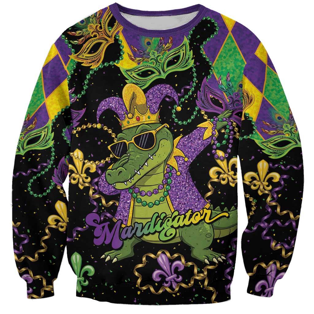 Mardi Gras Alligator Sweatshirt Mardigator On Tuesdays We Wear Beads - Wonder Print Shop
