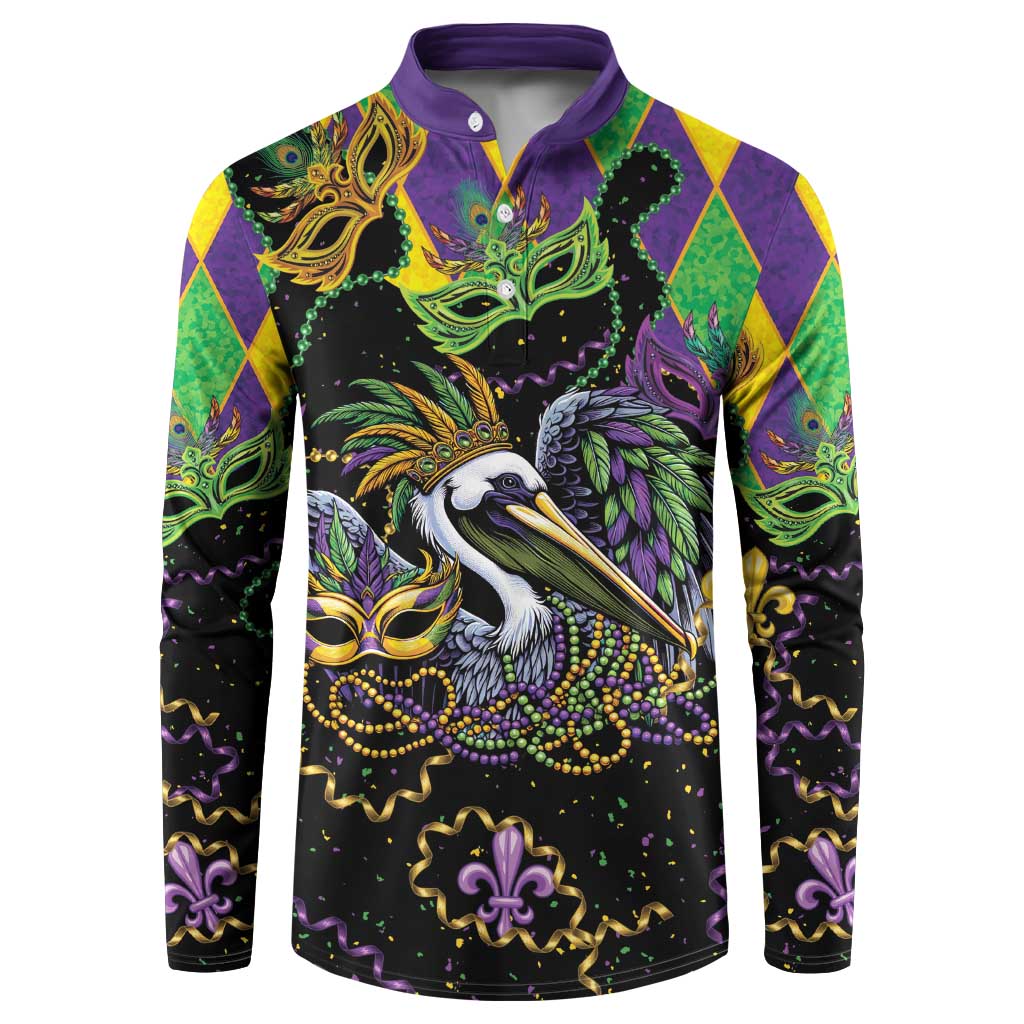 Mardi Gras Pelican Button Sweatshirt On Tuesdays We Wear Beads - Wonder Print Shop
