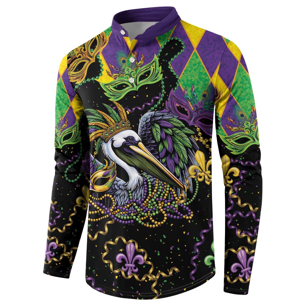 Mardi Gras Pelican Button Sweatshirt On Tuesdays We Wear Beads - Wonder Print Shop