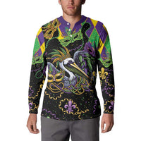 Mardi Gras Pelican Button Sweatshirt On Tuesdays We Wear Beads - Wonder Print Shop