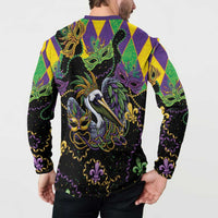 Mardi Gras Pelican Button Sweatshirt On Tuesdays We Wear Beads - Wonder Print Shop