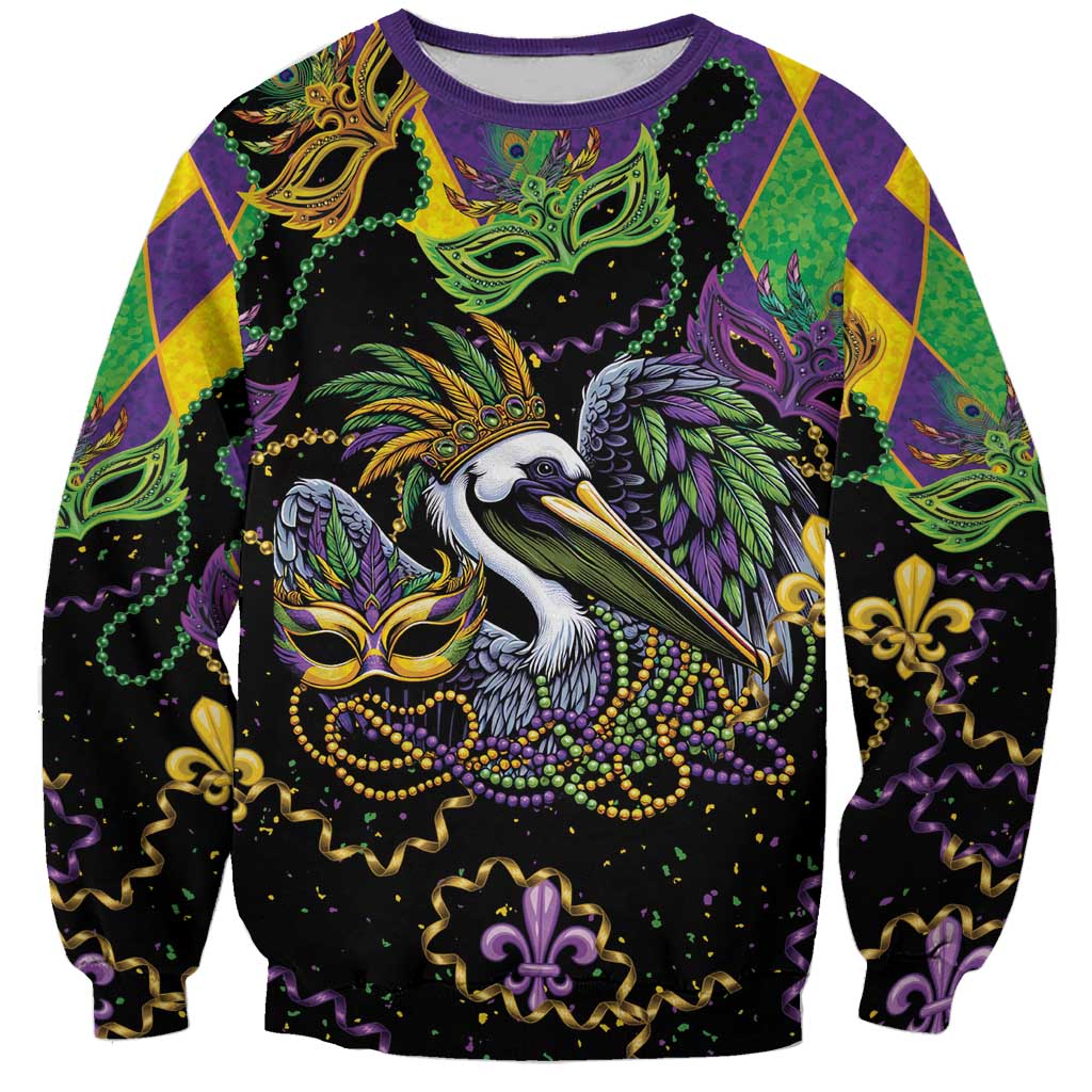 Mardi Gras Pelican Sweatshirt On Tuesdays We Wear Beads - Wonder Print Shop