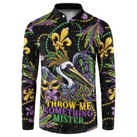 Mardi Gras Pelican Button Sweatshirt Throw me Something Mister! - Wonder Print Shop