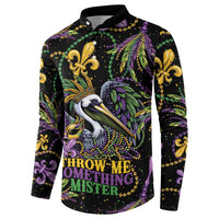 Mardi Gras Pelican Button Sweatshirt Throw me Something Mister! - Wonder Print Shop