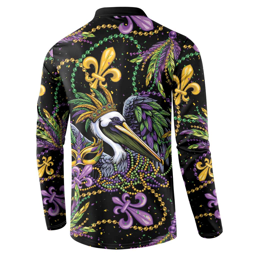 Mardi Gras Pelican Button Sweatshirt Throw me Something Mister! - Wonder Print Shop