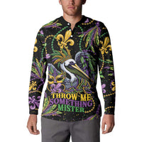 Mardi Gras Pelican Button Sweatshirt Throw me Something Mister! - Wonder Print Shop