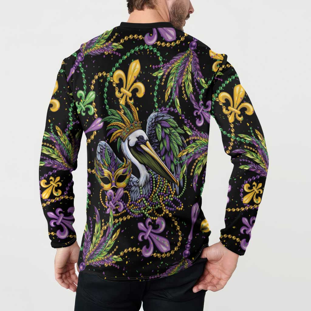 Mardi Gras Pelican Button Sweatshirt Throw me Something Mister! - Wonder Print Shop