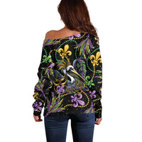 Mardi Gras Pelican Off Shoulder Sweater Throw me Something Mister! - Wonder Print Shop