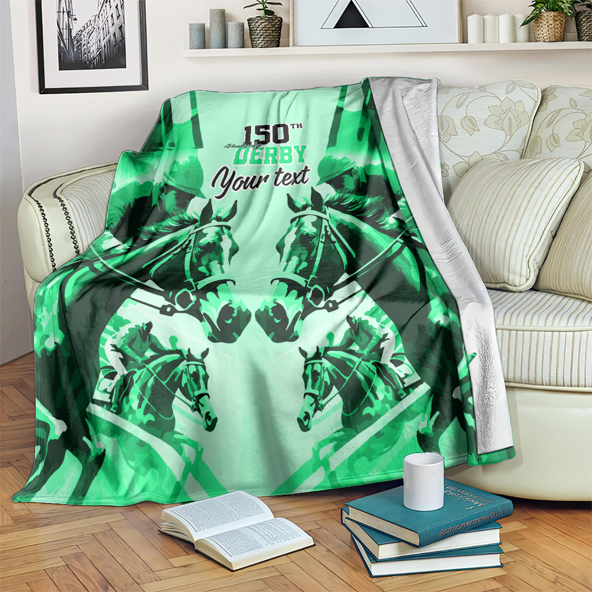 Personalized Kentucky Horse Racing Blanket Happy 150th Anniversary Green Style