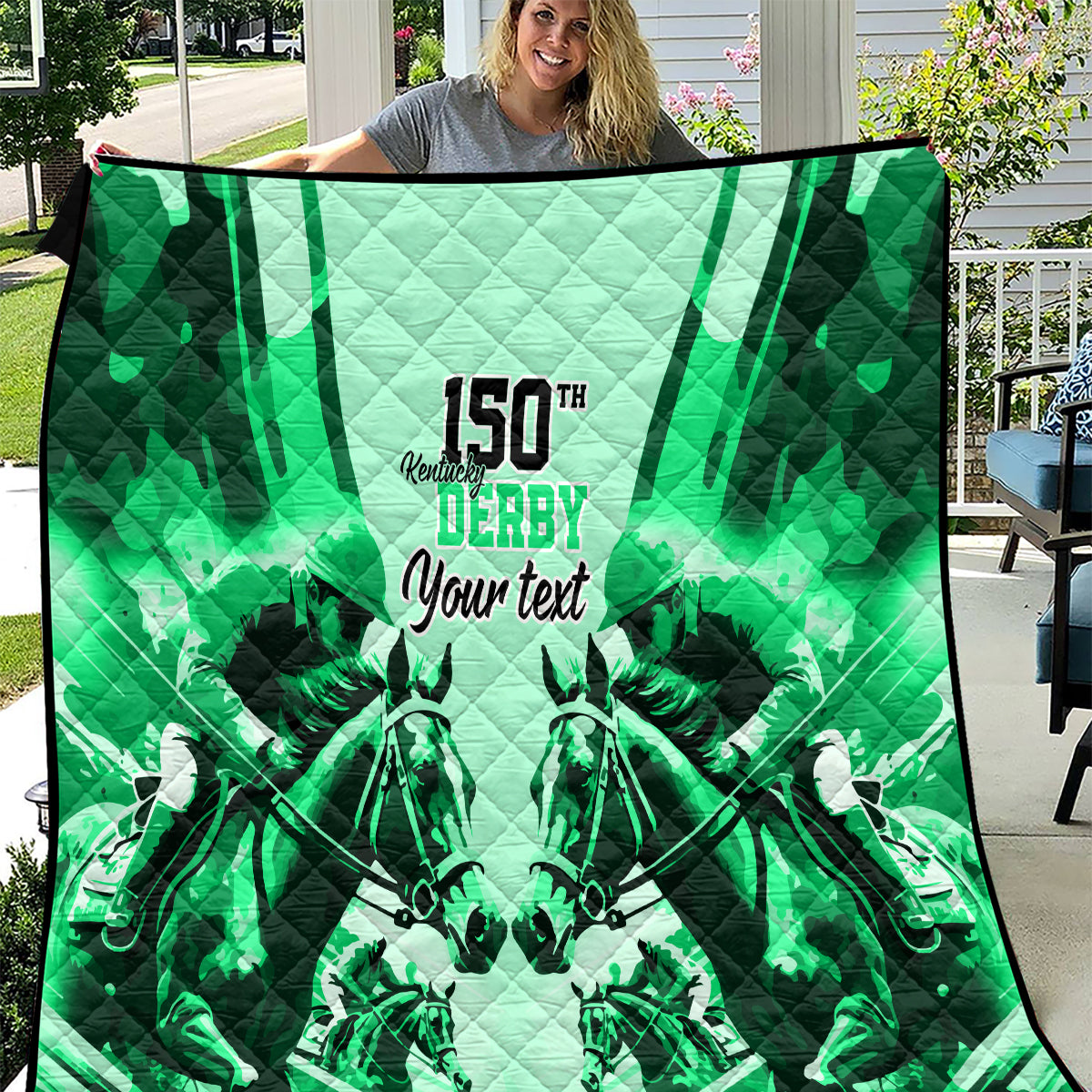 Personalized Kentucky Horse Racing Quilt Happy 150th Anniversary Green Style