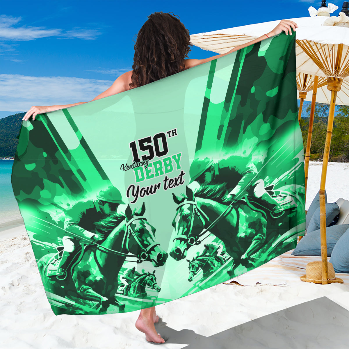 Personalized Kentucky Horse Racing Sarong Happy 150th Anniversary Green Style - Wonder Print Shop