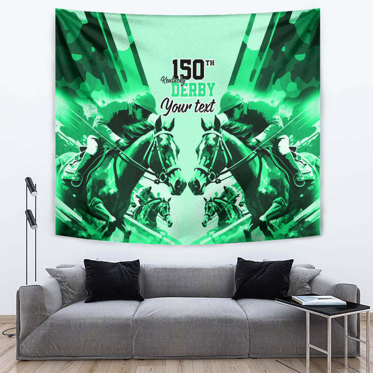 Personalized Kentucky Horse Racing Tapestry Happy 150th Anniversary Green Style