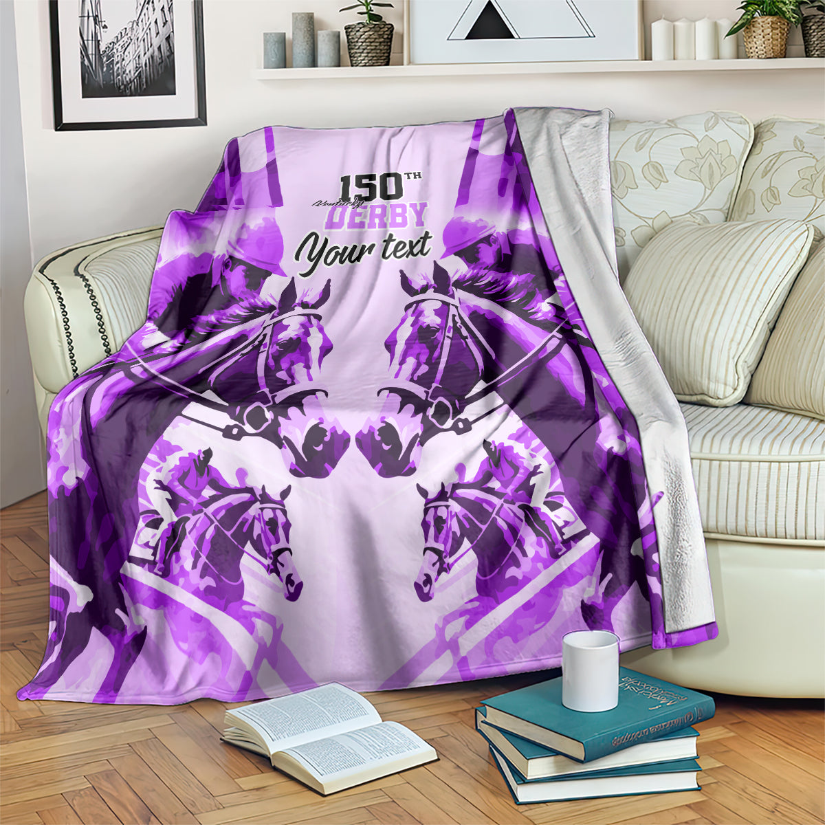 Personalized Kentucky Horse Racing Blanket Happy 150th Anniversary Purple Style