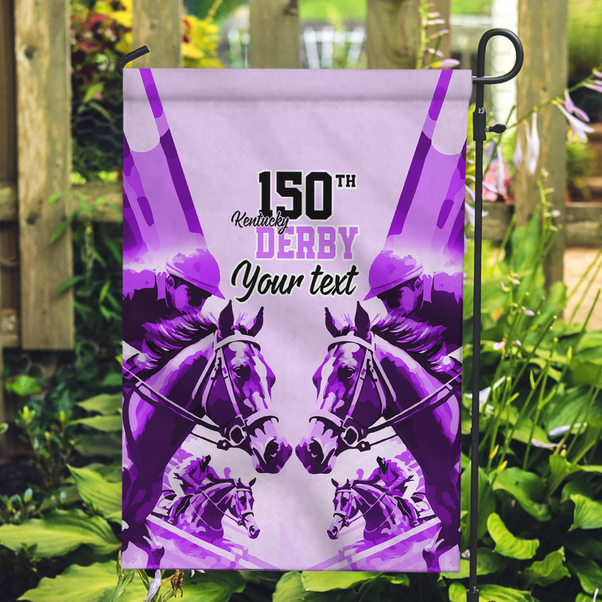 Personalized Kentucky Horse Racing Garden Flag Happy 150th Anniversary Purple Style - Wonder Print Shop