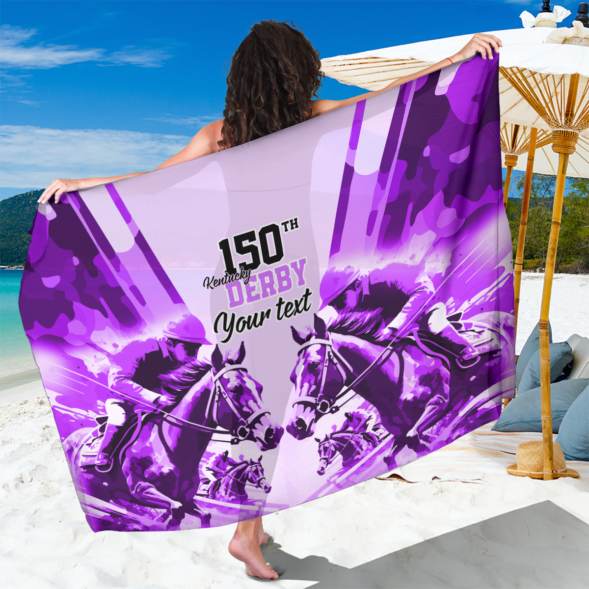 Personalized Kentucky Horse Racing Sarong Happy 150th Anniversary Purple Style - Wonder Print Shop