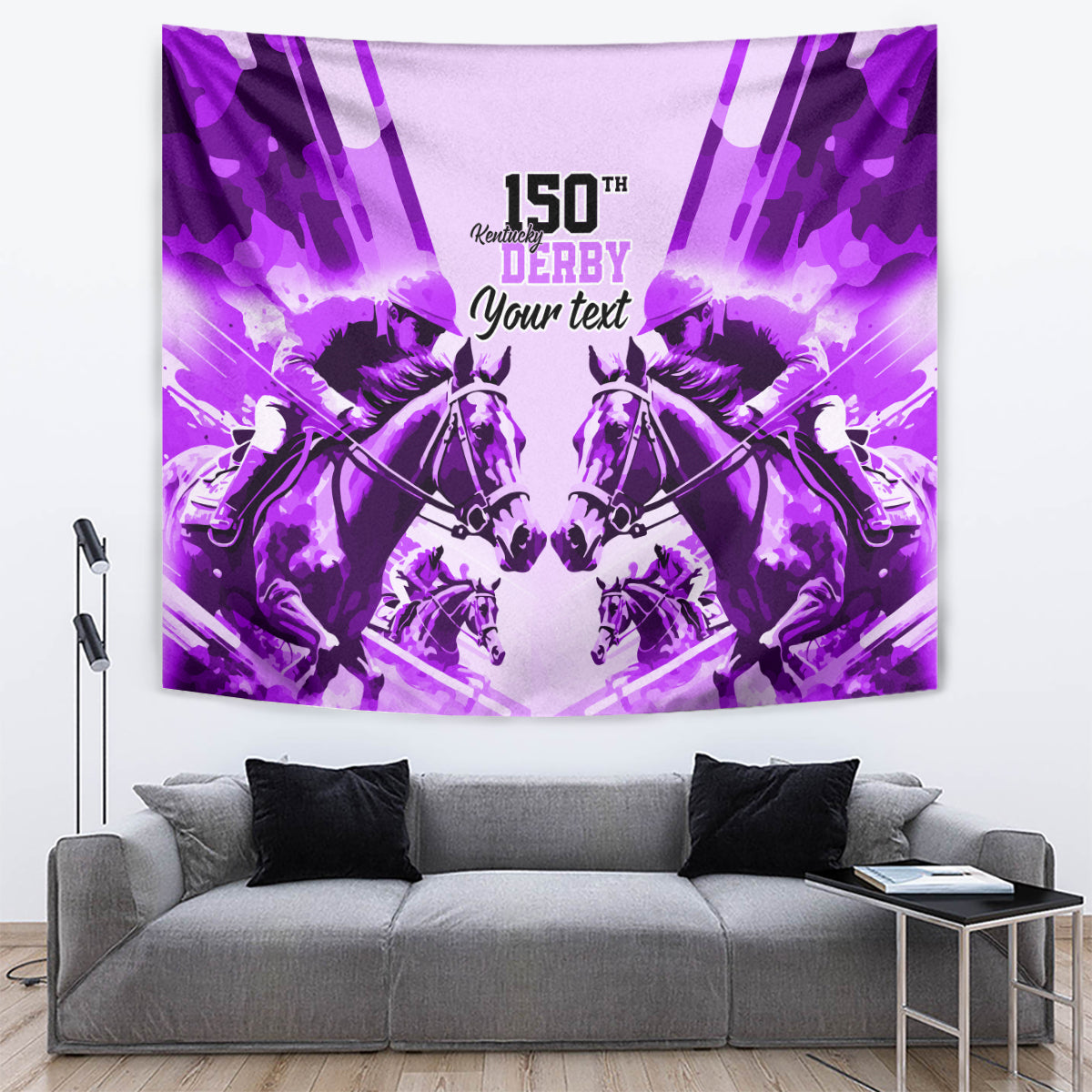 Personalized Kentucky Horse Racing Tapestry Happy 150th Anniversary Purple Style