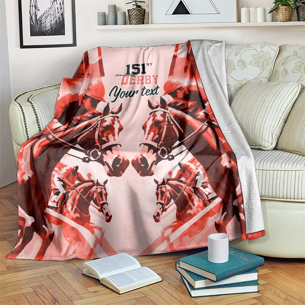 Personalized Kentucky Derby blanket with red, pink, and black 151st Derby design, your text