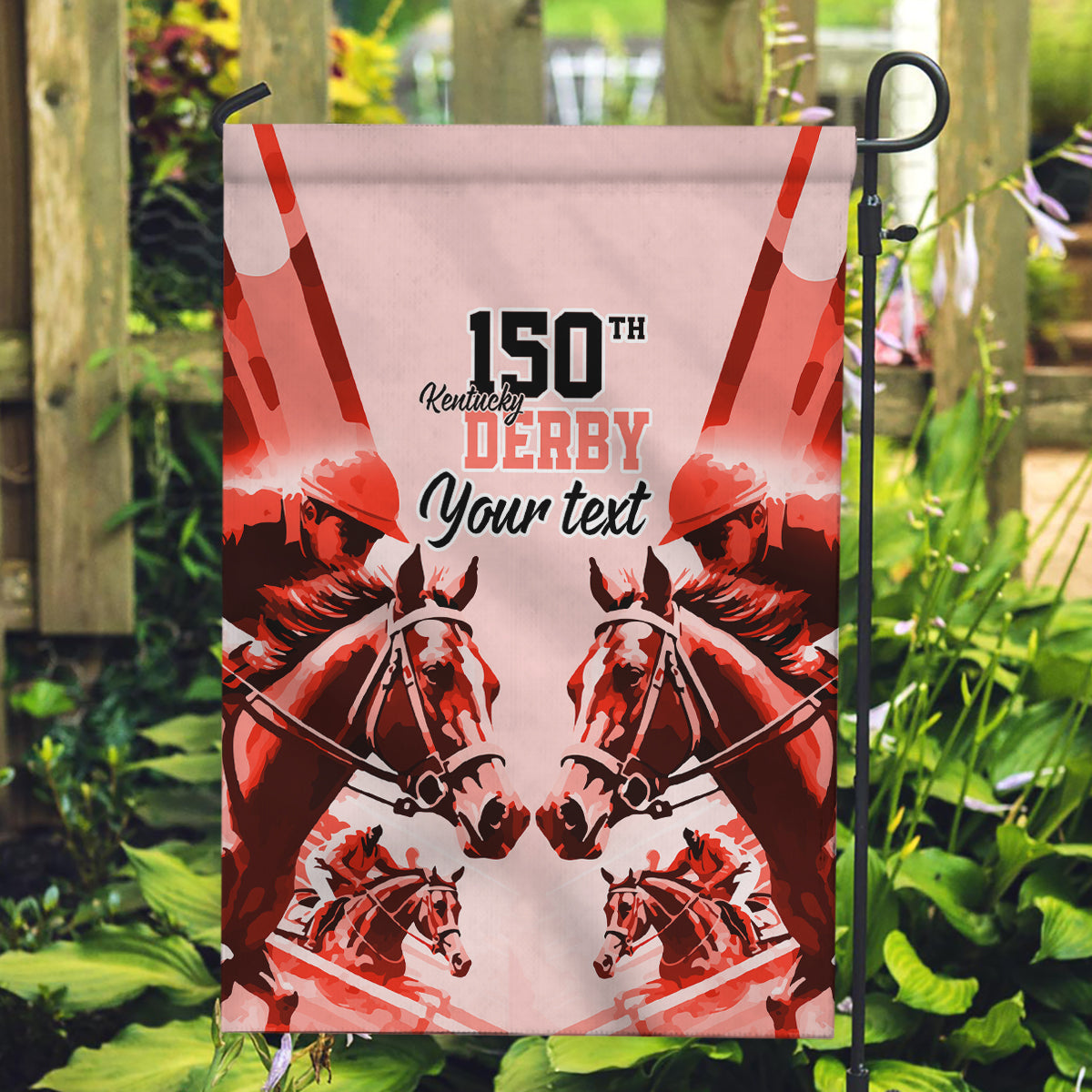 Personalized Kentucky Horse Racing Garden Flag Happy 150th Anniversary Red Style - Wonder Print Shop