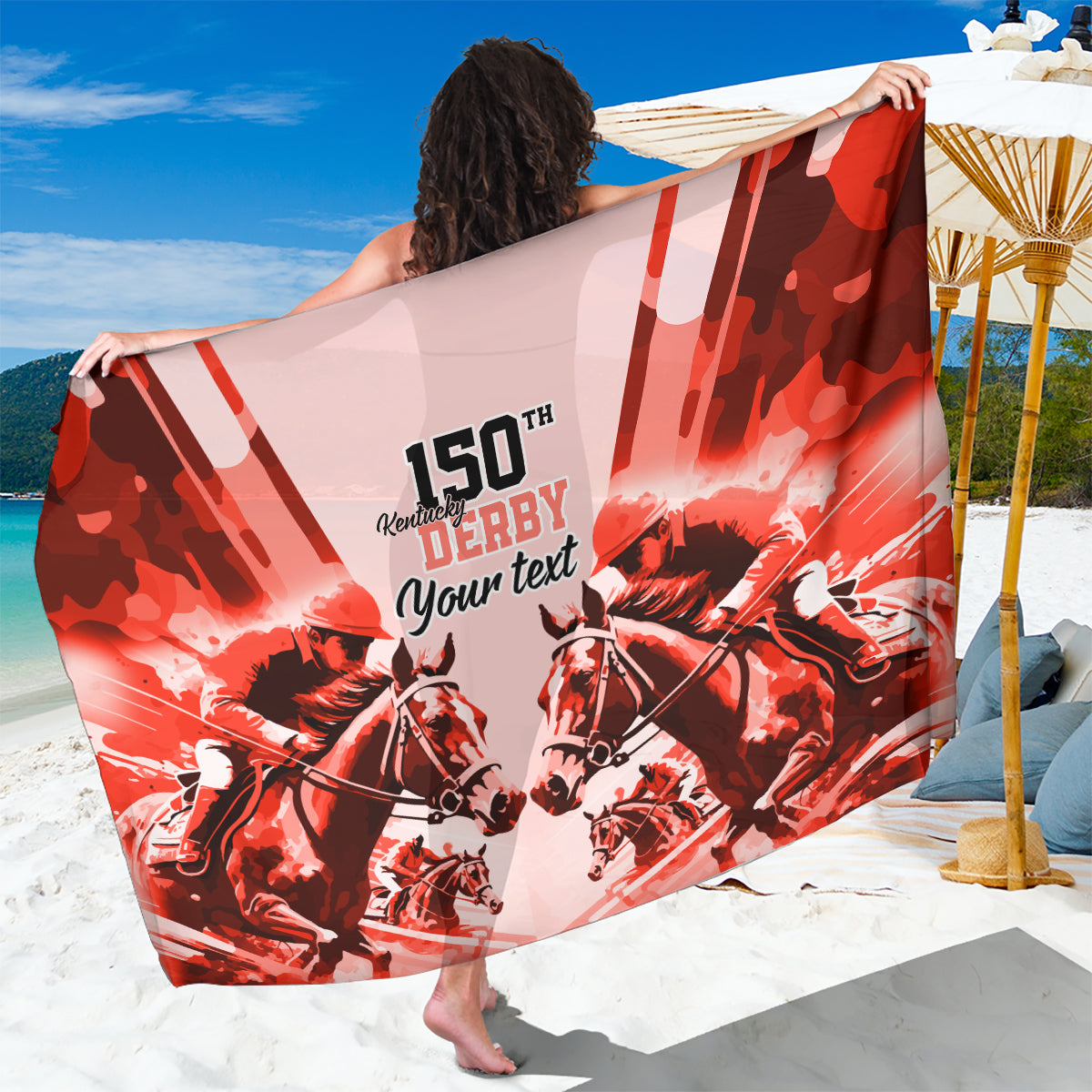 Personalized Kentucky Horse Racing Sarong Happy 150th Anniversary Red Style - Wonder Print Shop