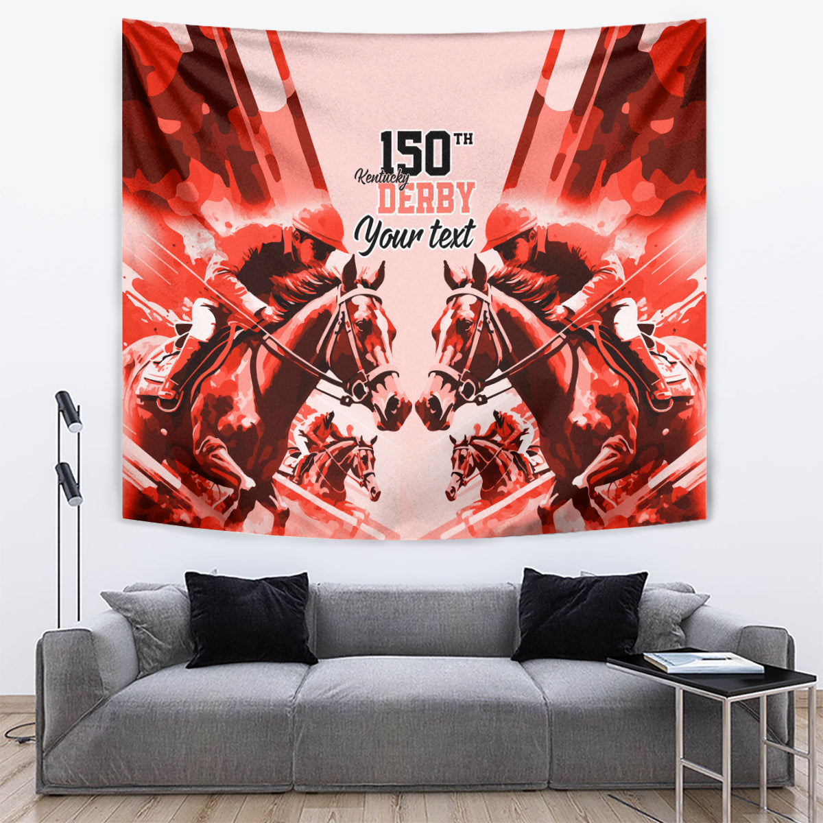 Personalized Kentucky Horse Racing Tapestry Happy 150th Anniversary Red Style