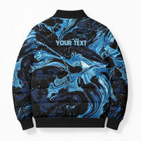 I Like My Ice Crushed Personalized Bomber Puffer Jacket Ice Blue White Marble Seamless