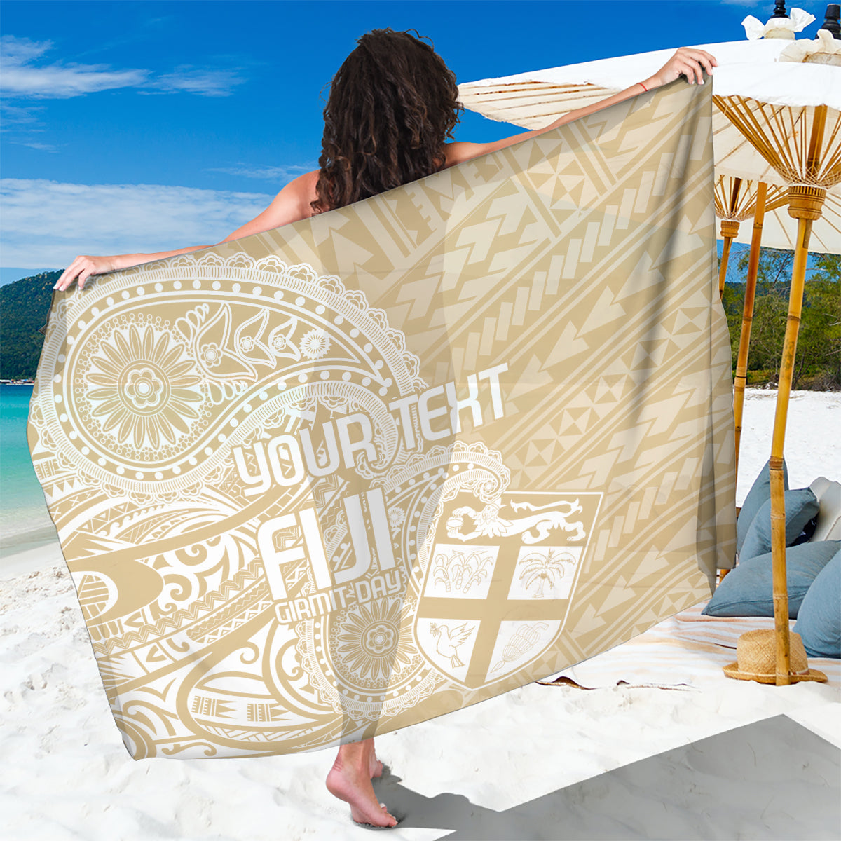 Custom Indo Fijians Sarong Fiji ke Hindustani Polyneisan Paisley Beige Style - Wonder Print Shop