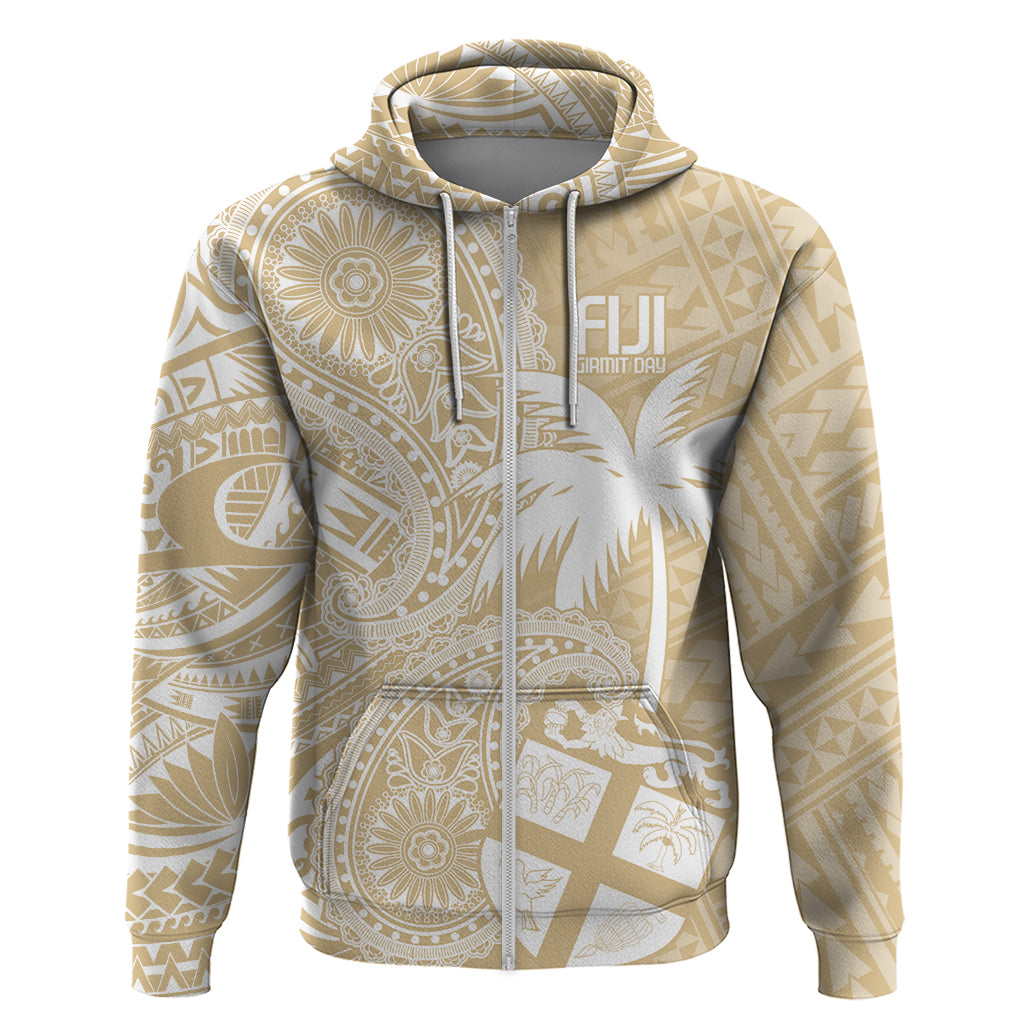 Custom Indo Fijians Zip Hoodie Fiji ke Hindustani Polyneisan Paisley Beige Style - Wonder Print Shop