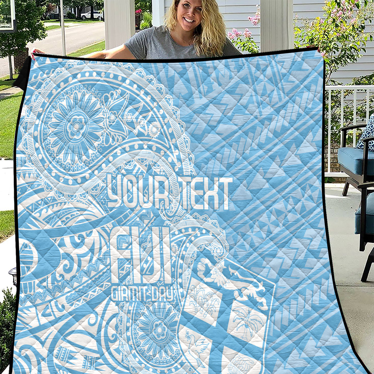 Custom Indo Fijians Quilt Fiji ke Hindustani Polyneisan Paisley Blue Style