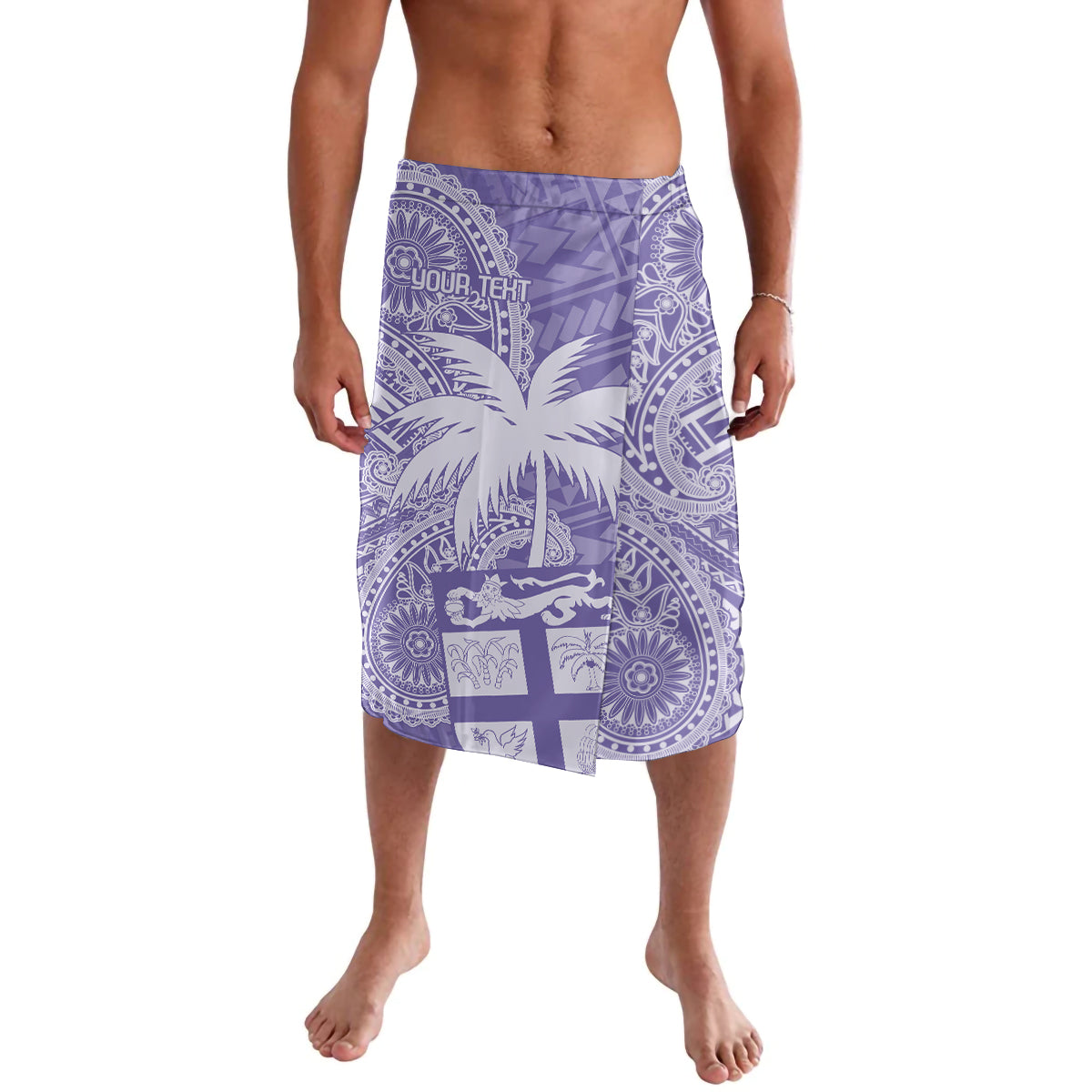 Men's purple patterned board shorts with white paisley motif