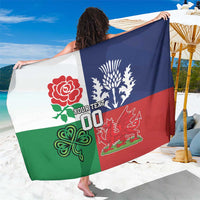 Custom British Lions sarong in red, green, and blue with crest and floral print