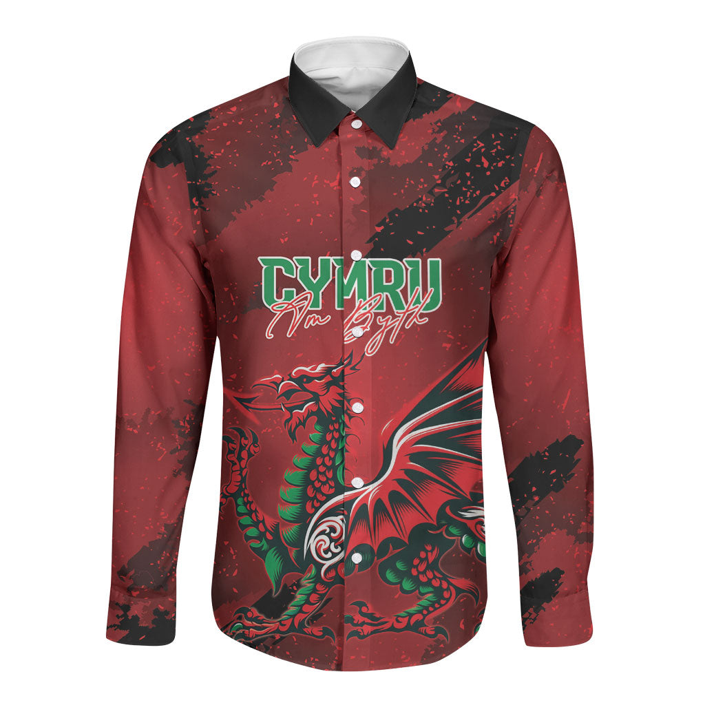 Wales Rugby National Heritage Custom Long Sleeve Button Shirt Red Dragon Inspired Edition