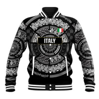 Italy Rugby Concept Custom Baseball Jacket Black and White Mandala Inspired